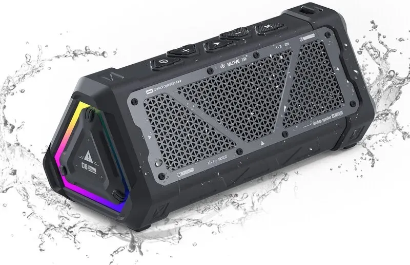Mlove P3 Outdoor-Bluetooth-Lautsprecher, Bluetooth 5.3 Lautsprecher, Stereo-Sound, IPX7 wasserdicht, Micro-SD-Karte, RGB-Beleuchtung – Schwarz