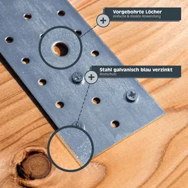 Helpmate – 6 Stück Lochplatten 100x300 mm – Flachverbinder galvanisch verzinkt & blau passiviert – Holzverbinder mit Korrosionsschutz, stabil & langlebig – einfache Montage