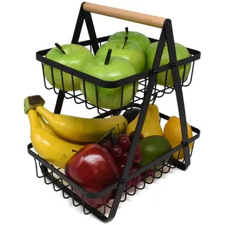 2 Etagen Obstkorb für die Küche- Etagere obst schwarz - Obst und gemüse Etagere
