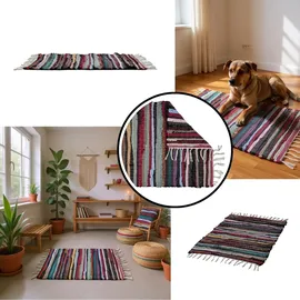 Marrakesch Orient & Mediterran Interior Callum Bunt Teppich 90×50cm | Boho-Vorleger aus recycelter Baumwolle