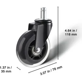 Vevor Bürostuhl Rollen(5er Set) φ76,2MM Ersatz-Hartbodenrollen aus Polyurethan Schreibtischstuhl Rollen 59kg Tragfähigkeit Drehstuhlrollen Ideal für Bürostühle Gaming-Stühle Drehstühle