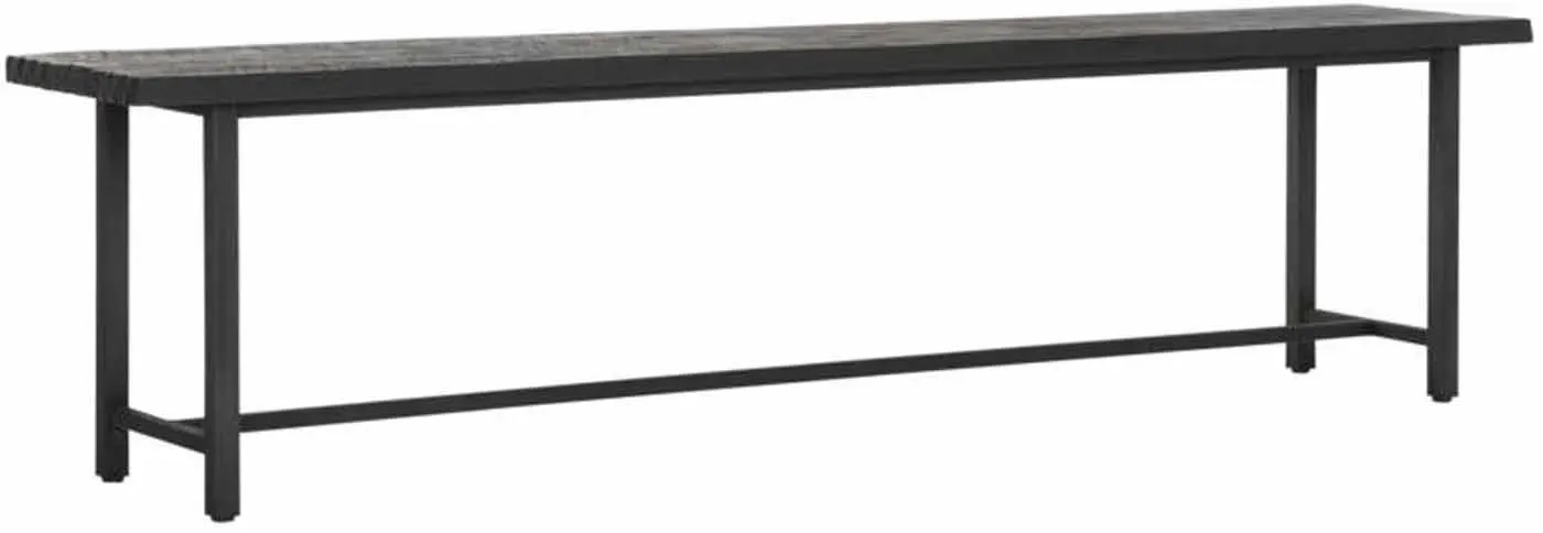 Sitzbank Beam aus recyceltem Teakholz und Metall, Industrial Stil, schwarz, 190 cm, für 3–4 Personen