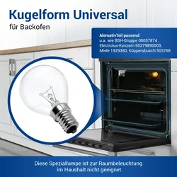 VIOKS Lampe E14 silber 40W 45mmØ 230V bis 300°C universal für Backofen Kühlschrank