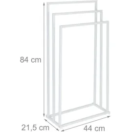 Relaxdays Handtuchständer, HxBxT: 84 x 44 x 21,5 cm, Metall, 3 Stangen, stehender Handtuchhalter, Badezimmer, weiß