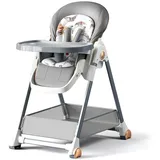 Reenborn PU-Leder Kinderhochstuhl, Klappbarer Umbaubarer Hochstuhl Baby mit Liegefunktion, Hochstuhl Baby mit 6 Höhen 3 Liegepositionen, Baby Essen Stuhl Abnehmbaren Doppeltabletts und Rädern (Grey)