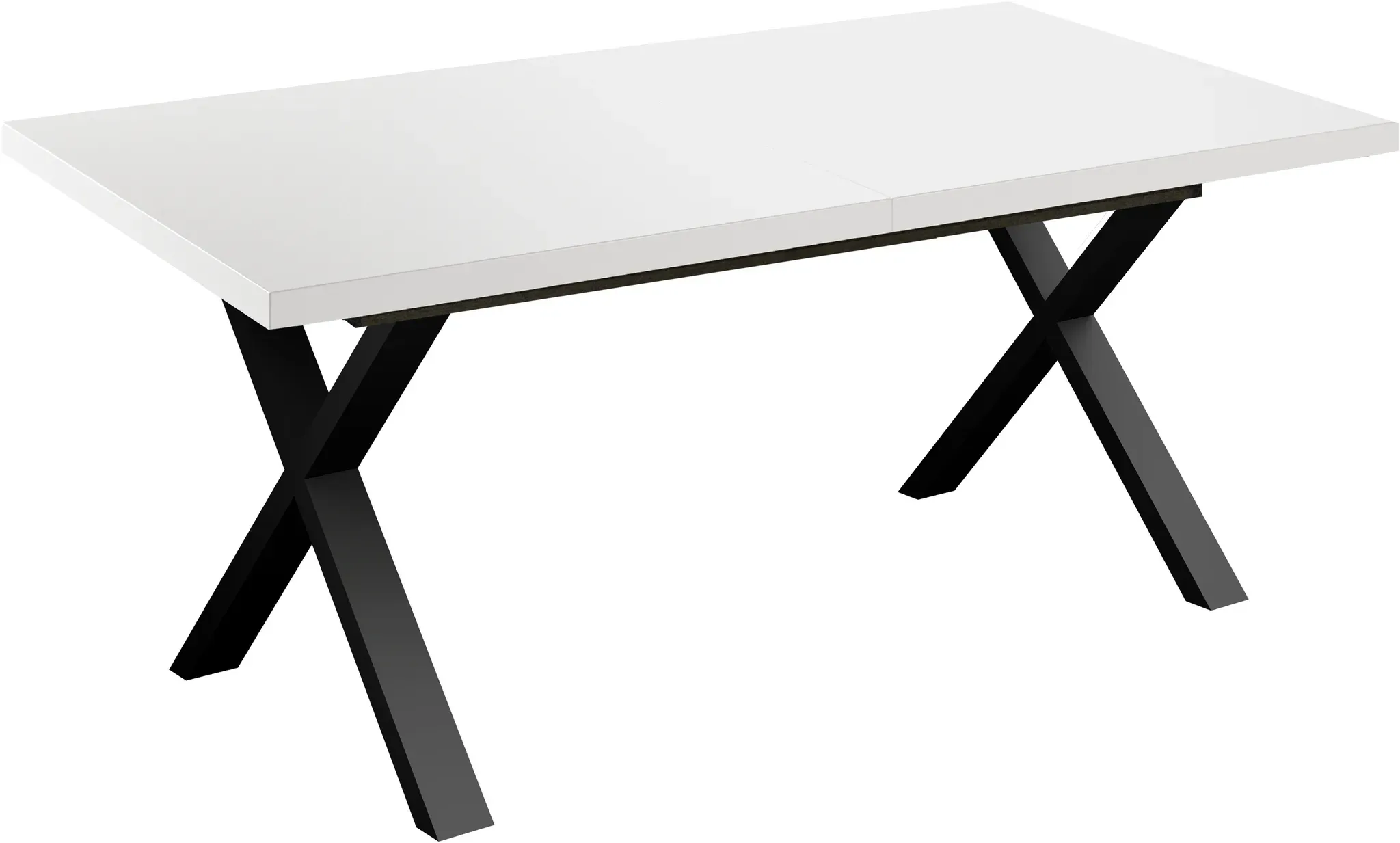 Esstisch MÄUSBACHER, schwarz feinstruktur, weiß matt lack nb, schwarz feinstruktur, weiß matt lack nb, B:140cm H:73cm T:90cm, Tische, Esstisch, Metallgestell in X-Form, ausziehbar