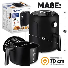 Bomann Bomann® Heißluftfritteuse mit 360° Air-Flow | Öl- und fettfreies Frittieren | Airfryer 80°C - 200°C | Heissluftfritteuse 2,5L | Air Fryer mit Abschaltautomatik & Überhitzungsschutz | FR 6076 H CB