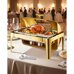 VEVOR Chafing Dish Set Speisenwärmer Edelstahl 8,5 L 1 Stk. Rolltop Gold Buffet