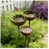 Gartendeko Vintage Rost Gartenstecker Metall Vogeltränke Garten Balkon Blumenform Insektentränke Blumen Gartenstecker Vogeltränke Insektentränke Garten Für Draußen Wetterfest (A)