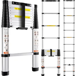 Vevor 3,2m Teleskopleiter Rutschfester Klappleiter 48x9,5x76,5cm Stehleiter Ein-Knopf-Rückzug Mehrzweckleiter Aluminiumlegierung 170kg Belastbarkeit Ideal für Hausreparaturen Dekoration Wandanstrich