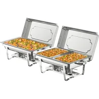 NArra 2er Pack Chafing Dish Buffet Set,9L Chafing Dish Speisewärmer aus Edelstahl,Catering-Serviergestell mit faltbarem Rahmen,Speisepfanne in voller und halber Größe mit Zangen für Hochzeiten,Partys