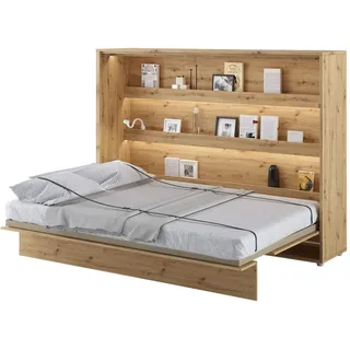 Schrankbett Bed Concept, Wandklappbett mit Lattenrost, V-Bett, Wandbett Bettschrank Schrank mit integriertem Klappbett Funktionsbett (BC-04, 140 x 200 cm, Artisan Eiche, Horizontal)