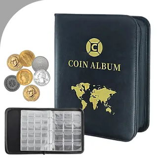 Münzalbum 360 Stück mit 18 Seiten für 2 Euro, Sammelalbum 3.5*3.5 CM/4.5*4.5 CM, Transparent Tasche für Pfund, Pence, Cent, Dollar, Souvenir Münzen (Schwarz)