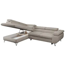 MKS Meble Ecksofa Wohnlandschaft L-Form mit Schlaffunktion und Bettkasten, Schlafsofa mit Bettkasten, Sofa mit Einstellbare Kopfstützen, Peter L... - Beige