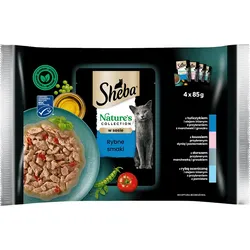 SHEBA  Nature’s Collection 4x85 g: Nassfutter mit Thunfisch, Lachs, Kabeljau für adulte Katzen