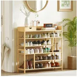 Homcom Schuhregal 101 x 100 x 30 cm mit Schublade aus Bambus / beige