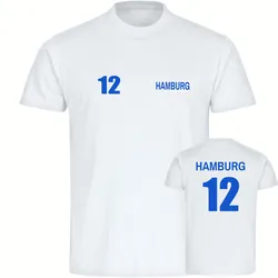 multifanshop Herren T-Shirt - Hamburg - Trikot Nummer 12 - Druck blau - Männer