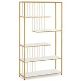 Barberpub Bücherregal 5 Ebenen 5177 40 x 30 x 180 cm Marmor-Weiß Gold