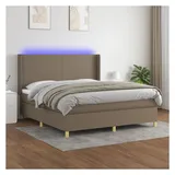 vidaXL Boxspringbett mit Matratze & LED Taupe 180x200 cm Stoff