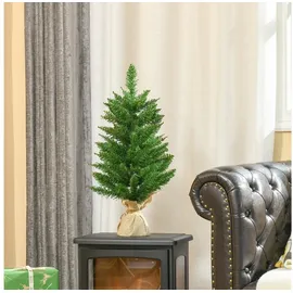 Homcom Weihnachtsbaum für Tisch 0,6 m Kleiner Christbaum Kunsttanne 70 Zweige Leinen PVC Zement Grün Ø35 x 60H cm