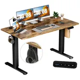 DOPWii Gamingtisch Computertisch Höhenverstellbar Elektrisch,Höhenverstellung 70-115 cm (140 × 60 cm Computertisch × 1), 140x60cm,Tischplatte mit KohleHolzLook,Memory-Funktion,Kindersicherung 70 cm - 115 cm