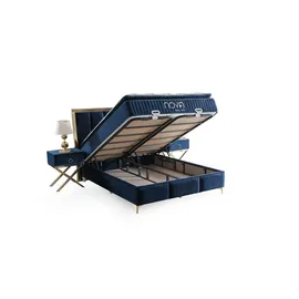 Villa Möbel NOVA Polsterbett 120x200 - Farbe: Blau - Set: Bettkasten-Kopfteil - Blau