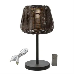 LED Garten Tischlampe Korboptik Rattanoptik dimmbar aufladbar Fernb.