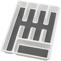 WENKO Besteckkasten Anti-Rutsch 5 Fächer, Schubladen-Einsatz für Besteck, aus Kunststoff mit rutschfesten Fächern, 26,5 x 36,5 x 5 cm, Weiß/Grau