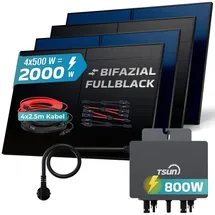 sunniva Balkonkraftwerk Full Black Bifazial 2000 W inkl. TSUN 800 W Wechselrichter + 4 x 500 W Solarmodule