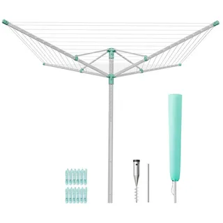 SONGMICS Wäscheständer, höhenverstellbarer, 40/50/60 m Wäscheleine, für 4/5/6 Waschladungen grün|silberfarben 181 cm x 133 cm - 194 cm x 181 cm