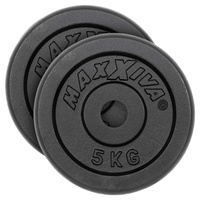 MAXXIVA Hantelscheiben 2er Set Gewichtsplatte je 5 kg 100% Gusseisen schwarz 10 kg Fitness Krafttraining Bodybuilding Workout Gewichtheben Reha