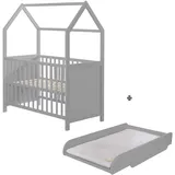 roba Hausbett 60 x 120 cm, FSC zertifiziert, taupe, 6-fach verstellbar, als Baby- & Beistellbett komplett mit Wickelplatte