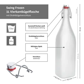 Mambocat 6er Set Vierkant-Bügelflaschen Swing 1L Frozen-Glas Essig Öl Milchglas Optik