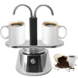 VINGVO Mokka Maschine, 2 Tassen Espressomaschine, 100ml Italienische Kaffeemaschine, Mini Tragbare Espressokanne Aus Edelstahl, Elektrische Italienische Kaffeekanne Für Alle Herdarten Geeignet
