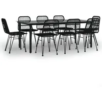 VidaXL 9-tlg. Garten-Essgruppe Schwarz Poly Rattan