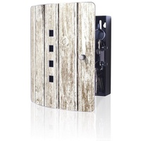 banjado Schlüsselkasten Edelstahl Weißes Holz (verstellbarer Magnetverschluss, mit 10 Haken), 24 x 21,5 x 7 cm schwarz