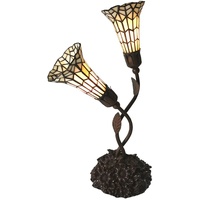 HAES DECO - Tiffany Tischlampe 44x26x61 cm Beige Glas Tiffany Schreibtischlampe Tiffany Lampen Buntglas