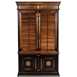 Casa Padrino Stauraumschrank Casa Padrino Luxus Vintage Stil Bücherschrank Braun / Naturfarben / Schwarz 146,5 x 46 x H. 247 cm – Massivholz Schrank – Regalschrank – Wohnzimmerschrank – Büroschrank – Luxus Massivholz Möbel