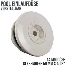 50 mm x 2 ABS Einlauf Düse Pool Schwimmbad Klebemuffe x Außengewinde - 14 mm Dü..."
