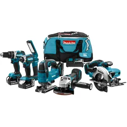 Makita 18-Volt-Kombiset zum (Schlag-)Bohren, (Schlag-)Schrauben, Sägen und Schleifen