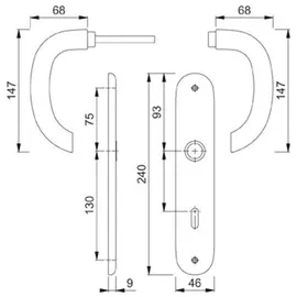 HOPPE Langschildgarnitur Mar.1138/273P Aluminium F1 grau