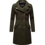 Marikoo Damen Mantel in Wollmantel-Optik langer Trenchcoat mit Reversekragen Nanakoo Dark Green Gr. XS - XS