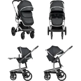 KIKKABOO Kombikinderwagen Irene 3 in 1 Babywanne Autositz Adapter Wickeltasche dunkelgrau - Grau