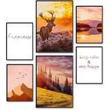 Artland Poster »Natur im Sonnenuntergang«, Berge & Alpenbilder, (Set, 6 St.), 6er Set, 2xDIN A3 / 4xDIN A4, ohne Rahmen, orange