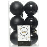 Decoris Weihnachtskugeln Kunststoff 6cm x 12 Stück Christbaumkugeln bruchsicher Schwarz
