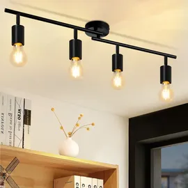 ZMH Deckenstrahler 4 flammig Schwarz E27 Deckenlampe Vintage Schwenkbar Spotleuchte für Küche Flur Wohnzimmer Schlafzimmer - Schwarz