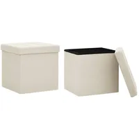 vidaXL Hocker mit Stauraum 2 Stk. Leinenoptik 0 x 0 x 0 cm Cremeweiß