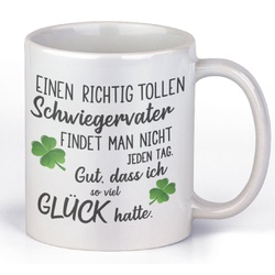 Herzbotschaft Tasse Kaffeebecher mit Motiv Einen richtig tollen Schwiegervater findet man, Keramik, Kaffeetasse spülmaschinenfest und mikrowellengeeignet