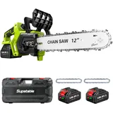 Supstable Akku Kettensäge 12 Zoll, Elektro Kettensäge 10000mAh, 1200W Bürstenloser Motor, Automatische Kettenschmierung, Werkzeuglose Kettenspannung, 30cm Schwertlänge, Ideal für Brennholz & Baum