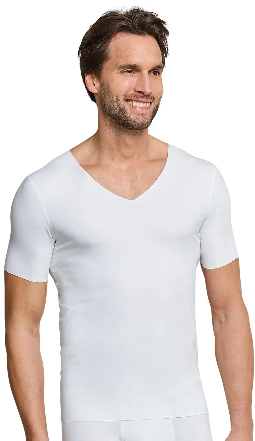 Schiesser Shirt Seamless V-Ausschnitt Laser Cut Kurzarm (Interlock, nahtlos) Unterwäsche weiss Herren